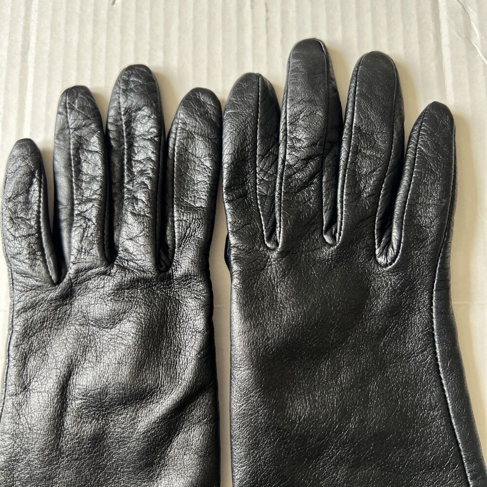Simply Susan Gloves Womens S-M Black Leather Silk Long Fall VERY GOOD - Picture 3 of 8